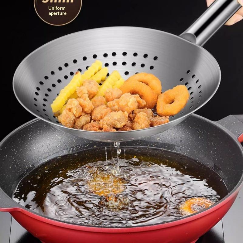 Cooking Made Easy with Stainless Steel Skimmer Spoon Mesh Design for Noodle Dumpling Straining Long Handle