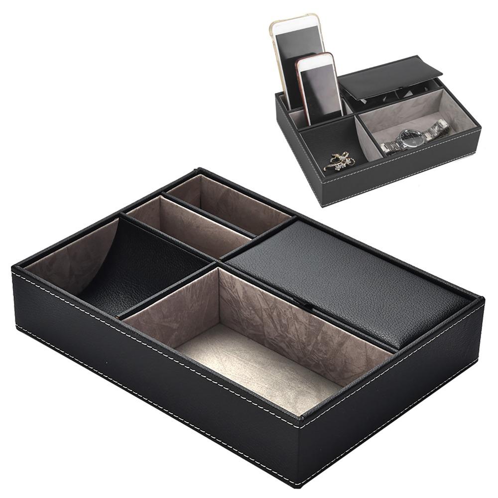Household Storage Tray PU Leather Desktop Organizer Versatile Storage Organizer  Coffee Table