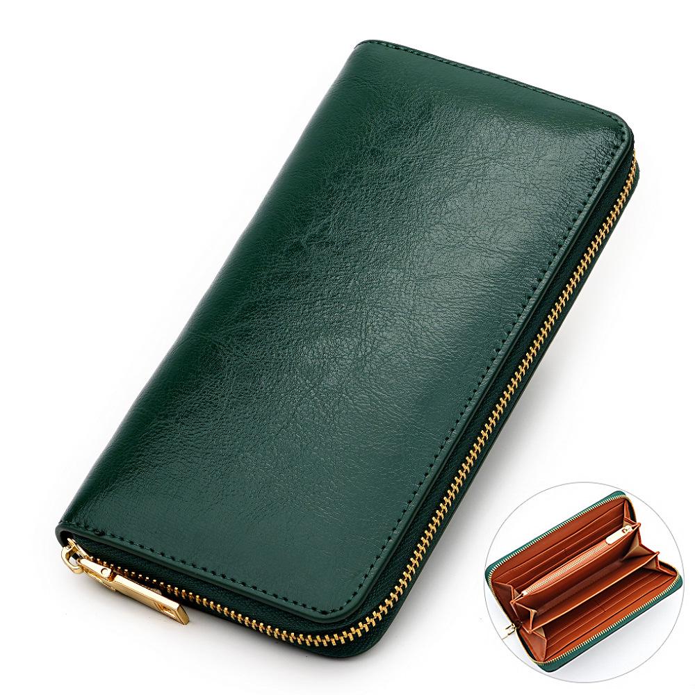 Unisex Oil Wax Cowhide Leather Wallet: Long Zip Design, Bestseller In Japan