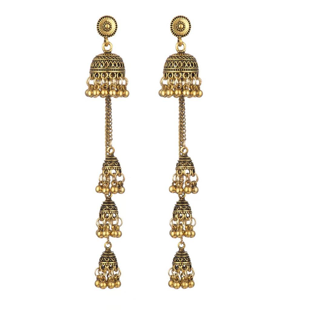 Bohemian Bells Long Fringed Chain Earrings Retro Ethnic Style Earrings High-End Earrings