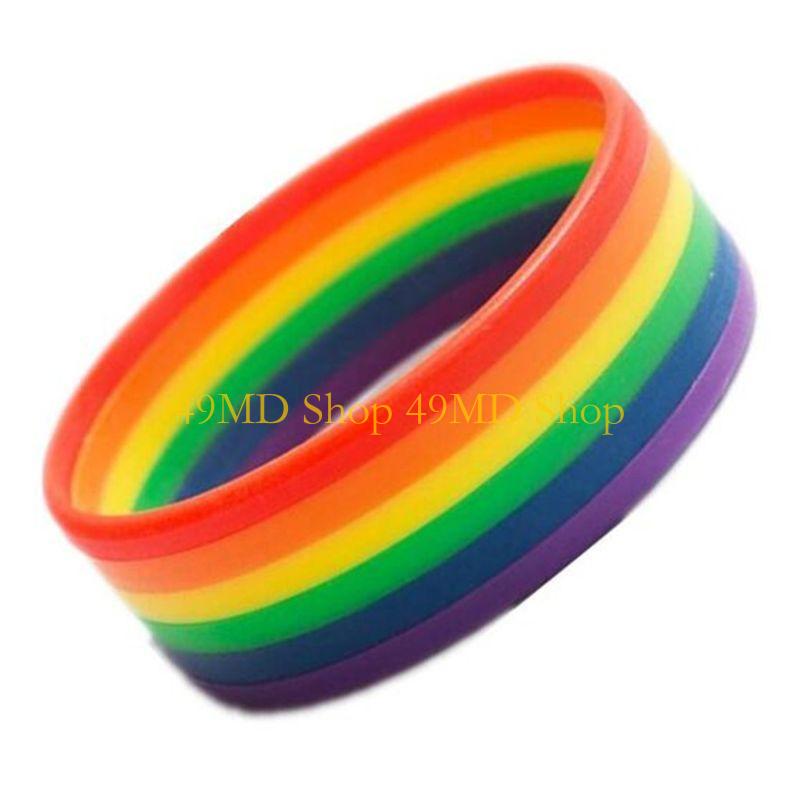 49MD Gay Lesbian Rainbow Silicone Wristlet Wristband Sports Mardi Gras Party Supplies