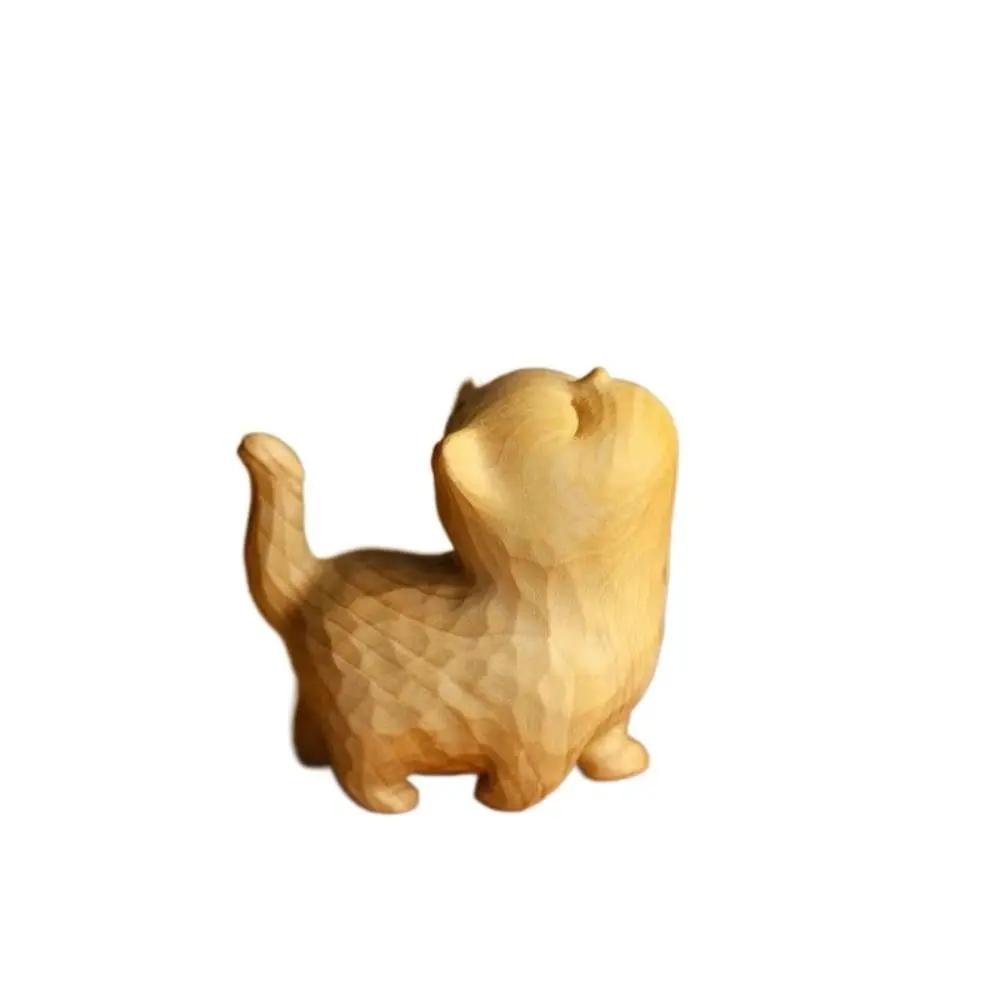 1PC Wooden Cat Ornament Mini Statues Desk Miniatures Micro-landscape Decorations Cute Cats Craft Gift
