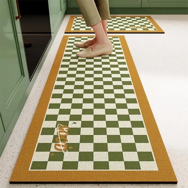 Mat For Kitchen Carpet Waterproof Pvc Long Floor Mats Leather Oil Proof Anti-Slip Carpets Black White Plaid Home Decoration Rug