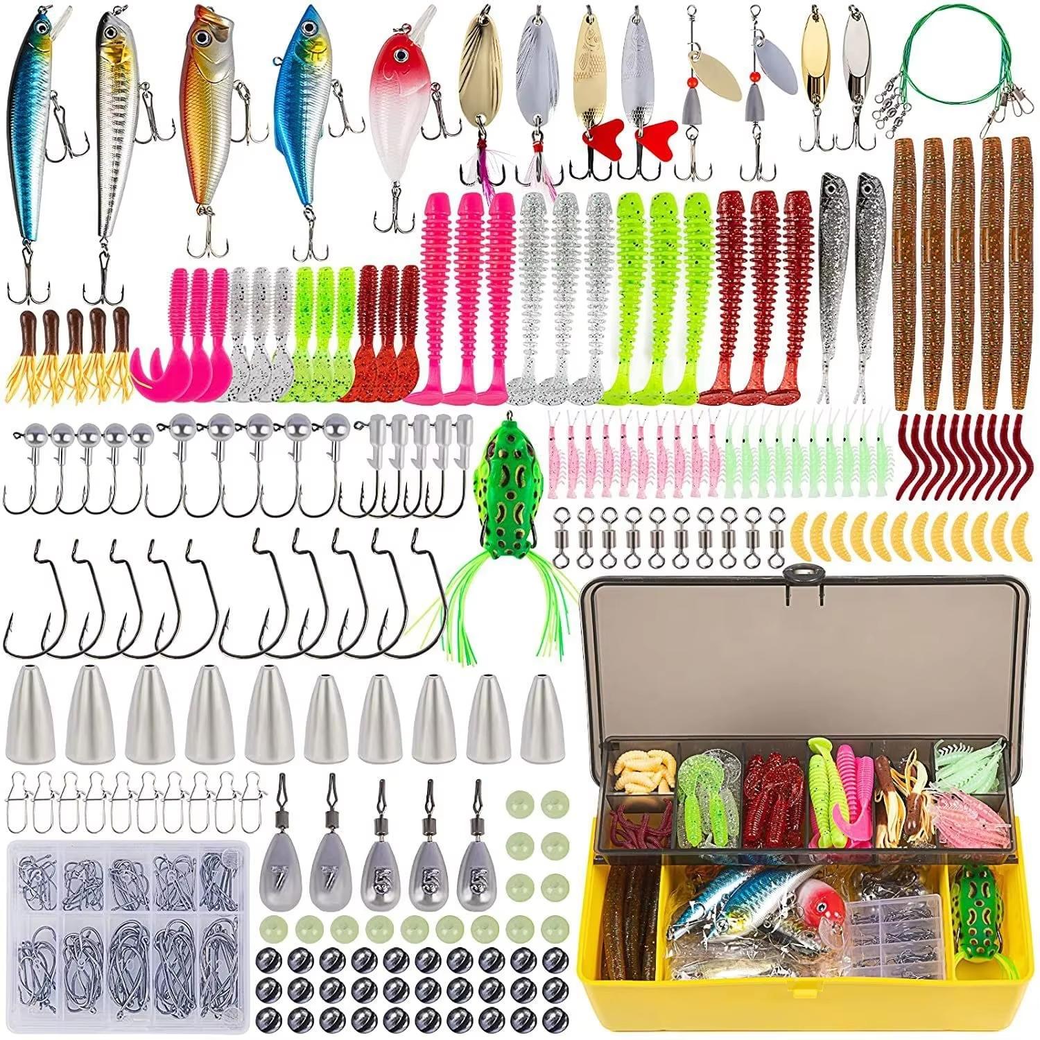 

302Pcs Fishing Lures Baits Tackle Including Crankbaits Plastic Worms Jigs Topwater Lures Tackle Box More Fishing Gear Lures Kit