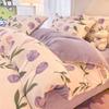 Vintermelk flanell 4-delt sett flens pluss flanell dynesett laken hatter Seng 3-delt sett