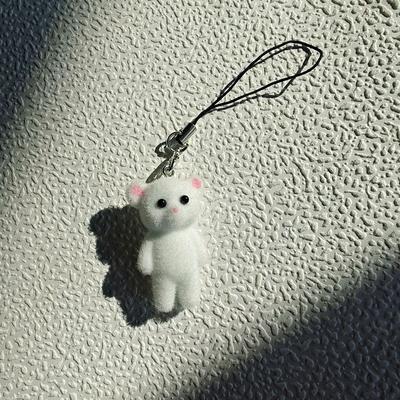Cartoon Beflockung Katze Anhänger Telefon Lanyard süße Bär Puppe Handy Gurt