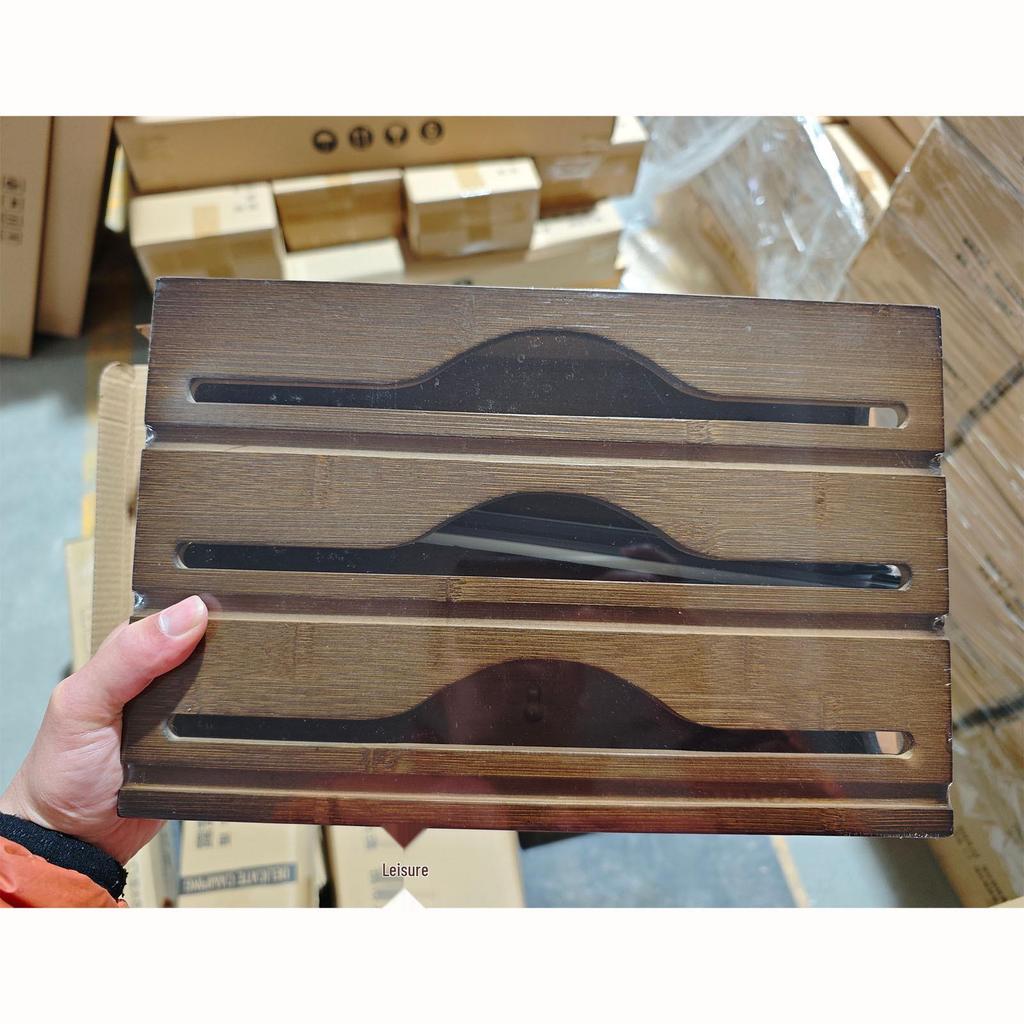 Wall-Mounted Bamboo Foil & Cling Film Cutter with Storage Compartments and Slide Knife