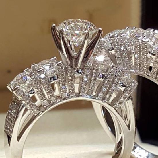 2Pcs/Set Couple ring Rhinestone Inlaid Glossy Luxury Style Exquisite Finger Ring for Banquet
