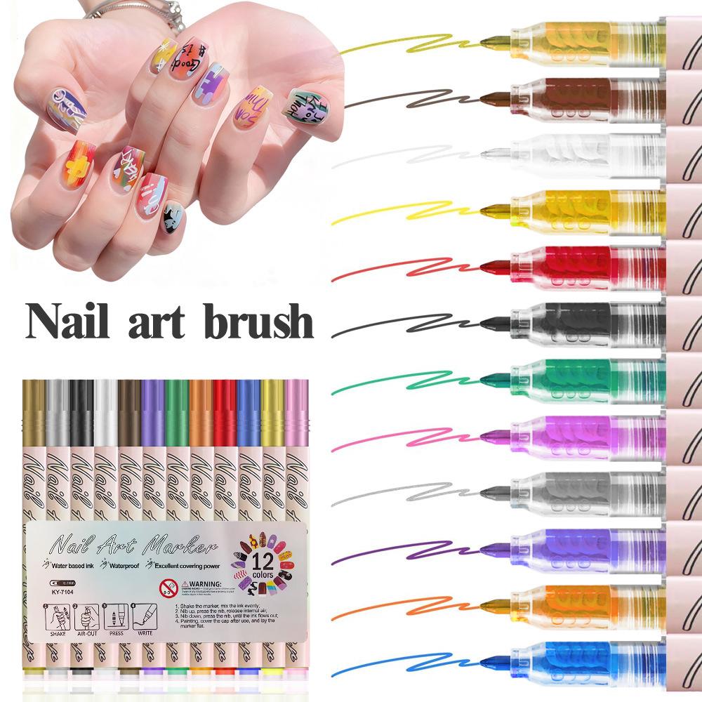 

12Pcs/Set Colourful Waterproof Nail Art Graffiti Pen DIY 3D Nail Art Drawing Pen Abstract Line Manicure Tool Painting Liner