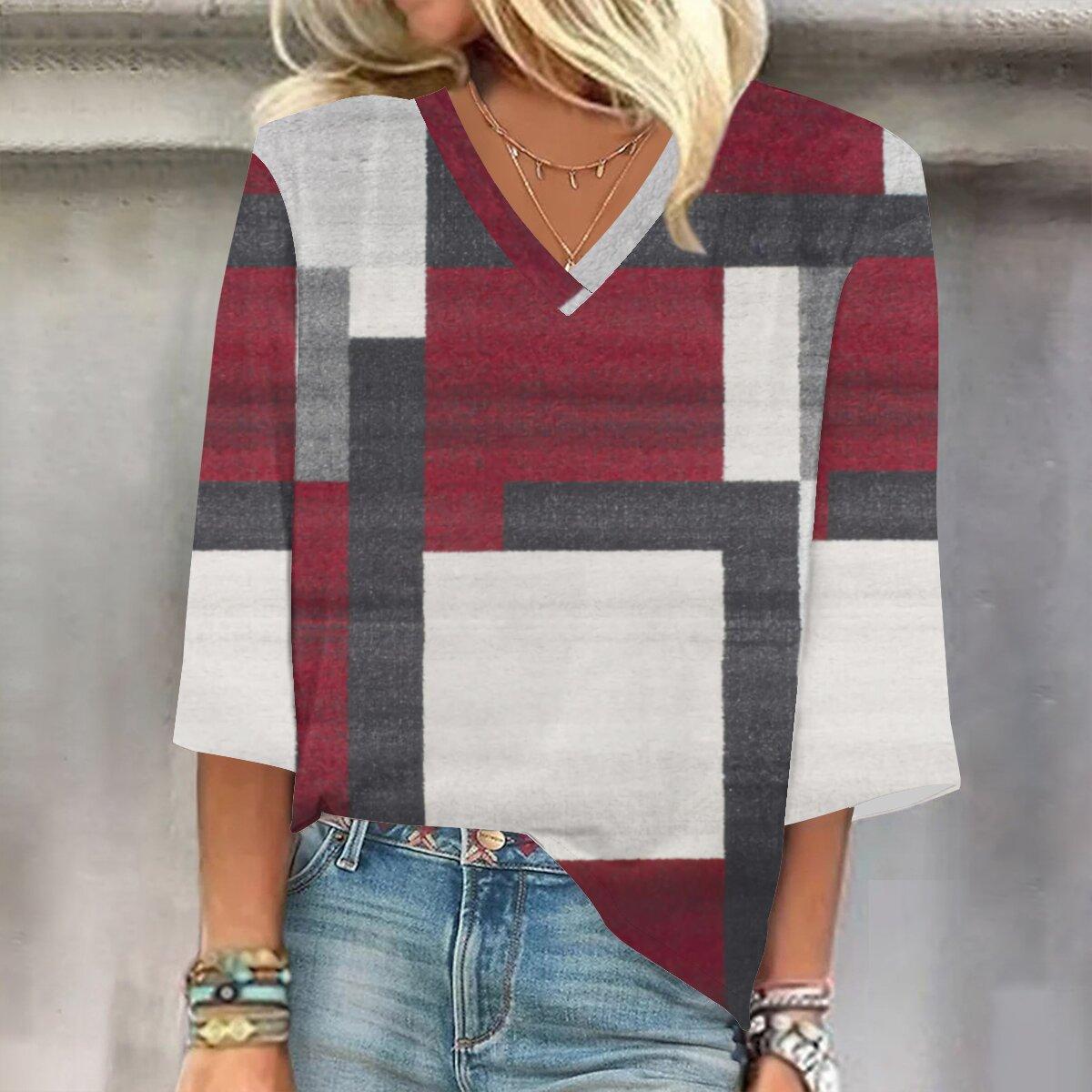 

2023 Весенне-осенний новый модный топ с рукавом 3/4 и принтом