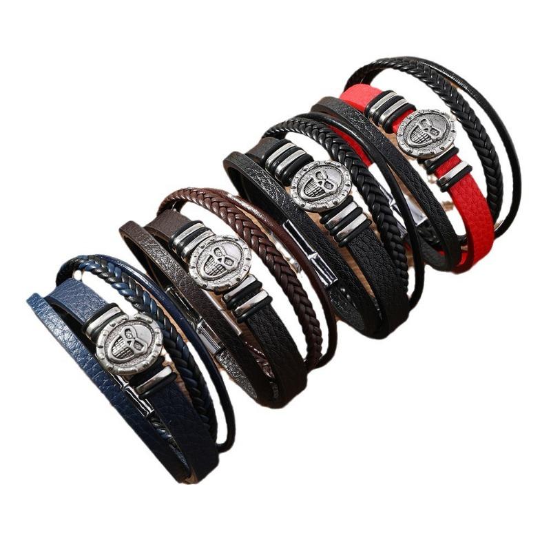 EMU new product personalized fashion hand-woven leather skull magnetic bracelet bracelet bracelet