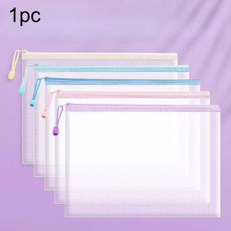 

5pcs PVC Mesh Zipper Storage Folders with Label Holders Heavy-Duty Stackable File Organizers Home Office Supplies