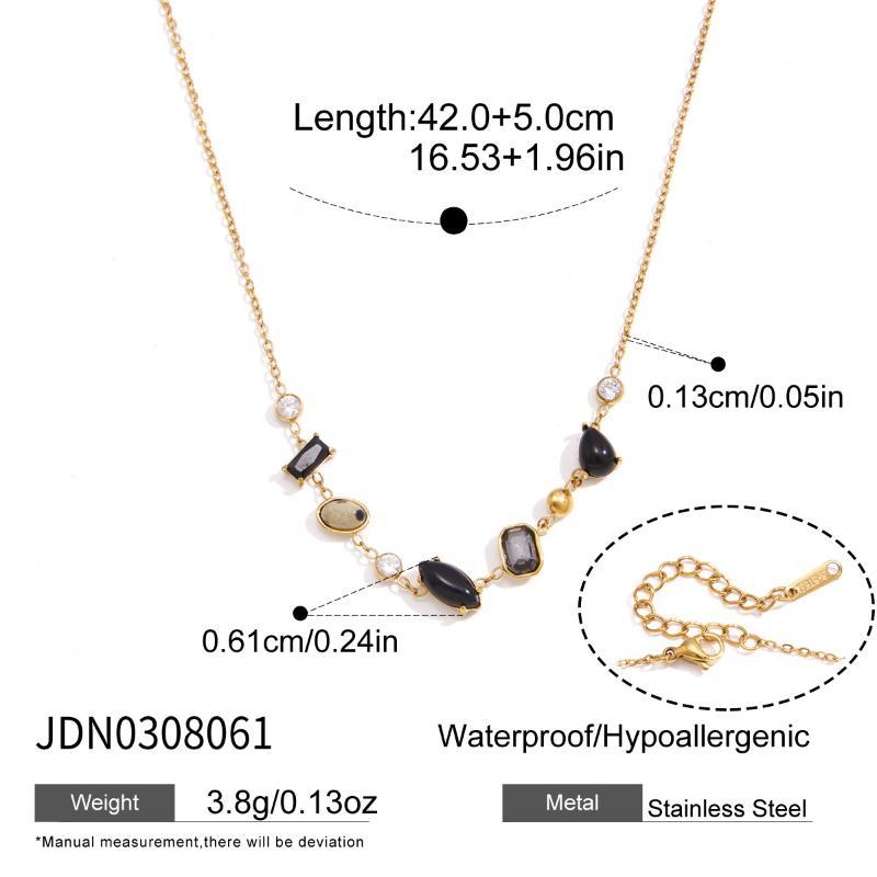 Natural Stone Zircon Crystal Pendant Necklace For Women  Gold Pvd Plated Stainless Steel Necklace Fashion Jewelry Gift