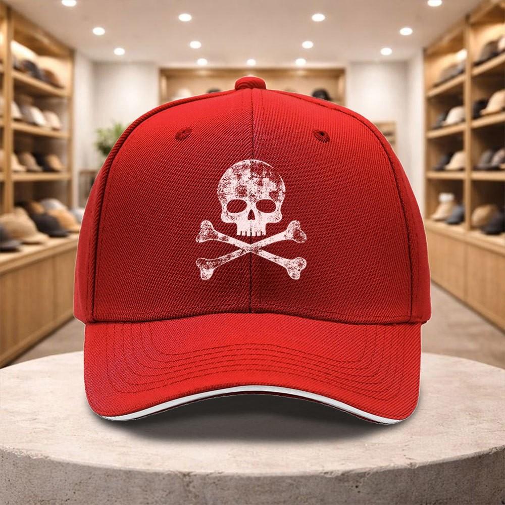 Skull Crossbones Print Baseball Cap for Unisex Women Casual All Season Adjustable Sun Hat