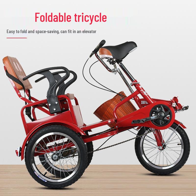 Foldable Lightweight Adult Tricycle with Vegetable Basket for Elderly, Ideal for Leisure Commuting, Men, Women, and Middle-Aged Adults.