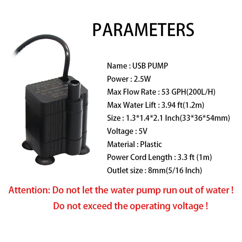 USB Bottom Suction Pump 5V 2.5W for Pet Water Dispenser Landscaping Circulating Fish Tank Landscape Decoration Small 1Pc