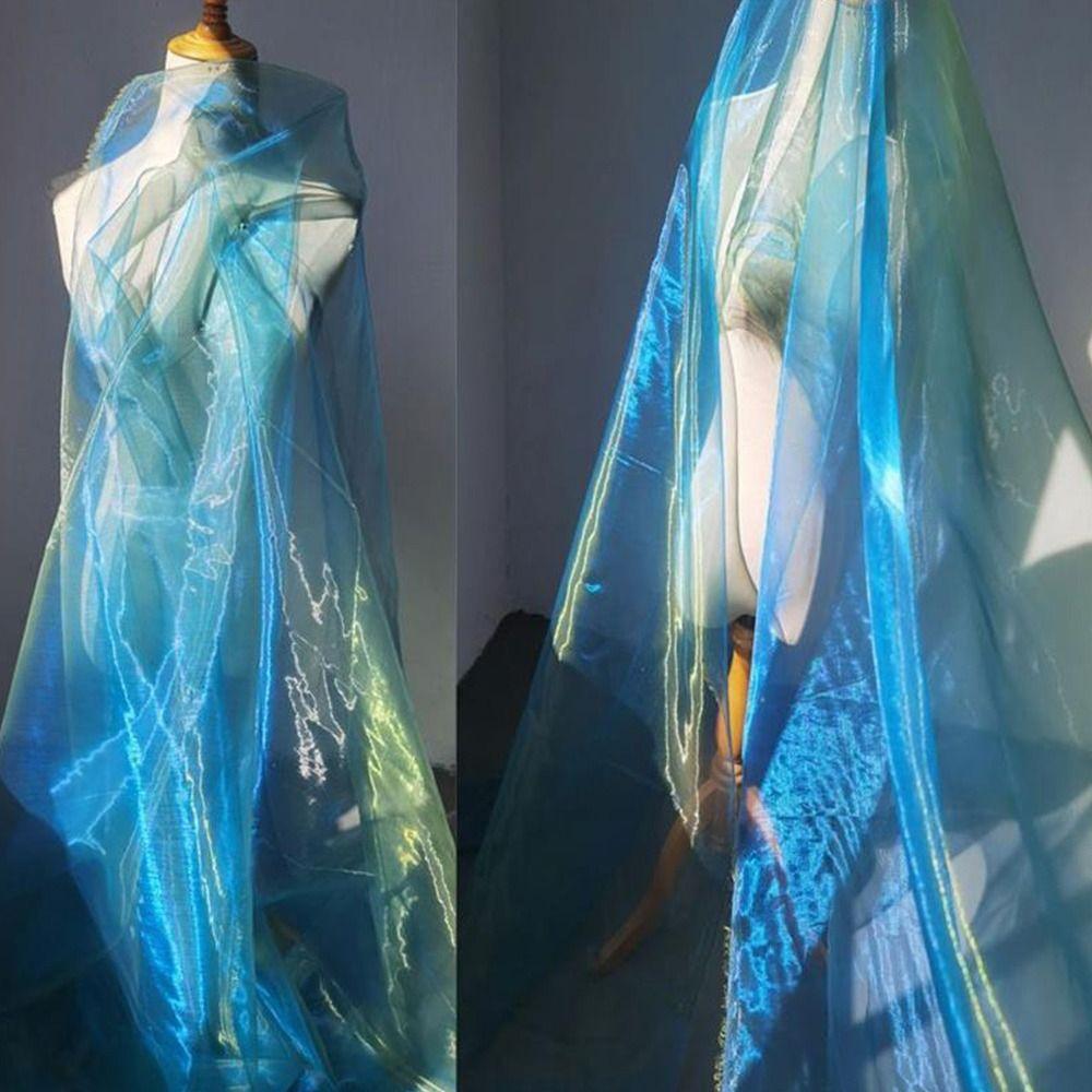 150X100cm Organza Fabric Two-color Gradient Soft Yarn Laser Fabric Blue Green Gradient Color Two-tone Fabric Party Decoration