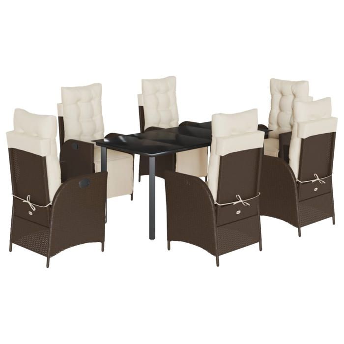 VidaXL Ensemble à Manger de Jardin avec Coussins 7 pcs, Table et Chaises avec Dossier Réglable, Meubles d'Extérieur, 3213417