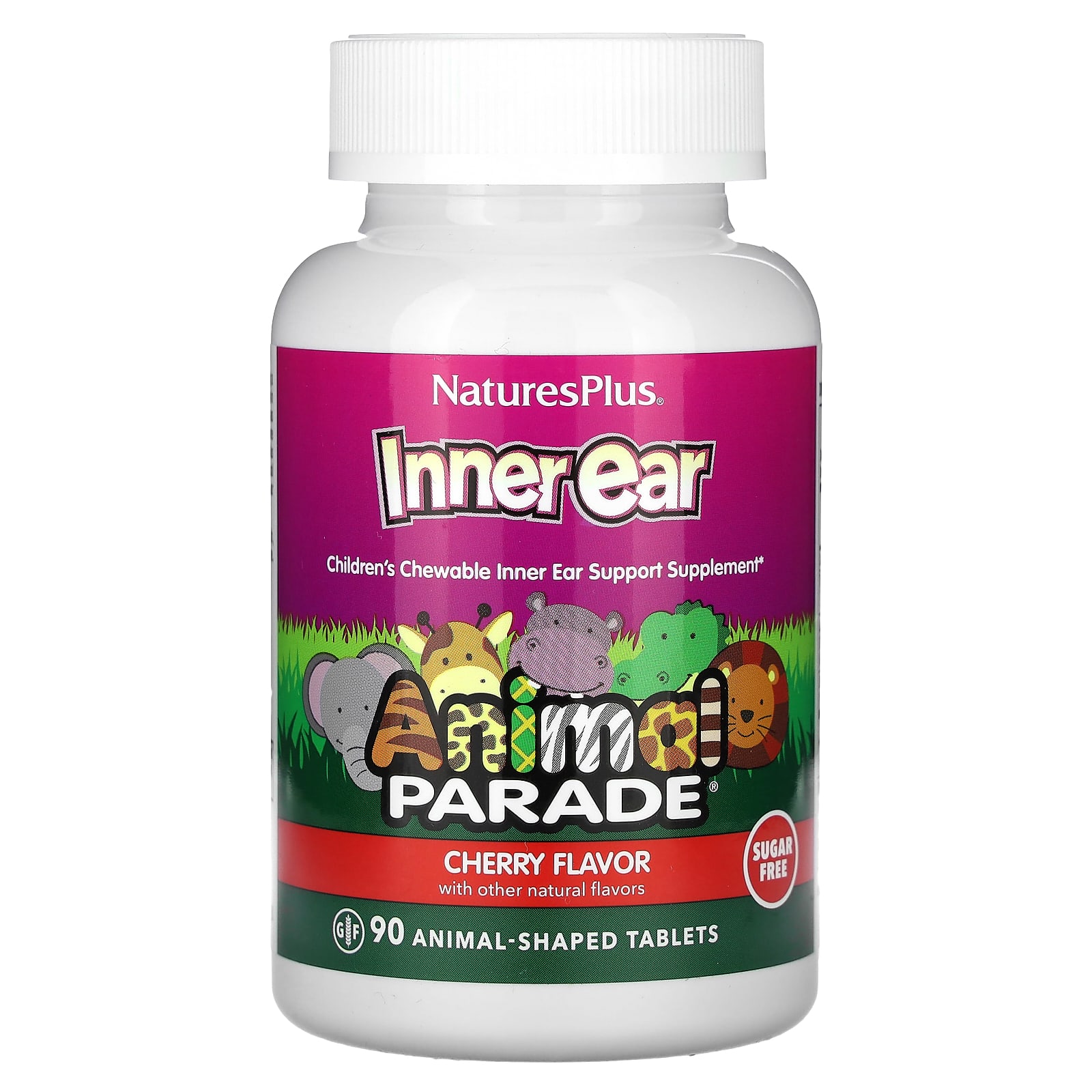 

NaturesPlus, Animal Parade, дитяче внутрішнє вухо, вишня, 90 таблеток у формі тварин
