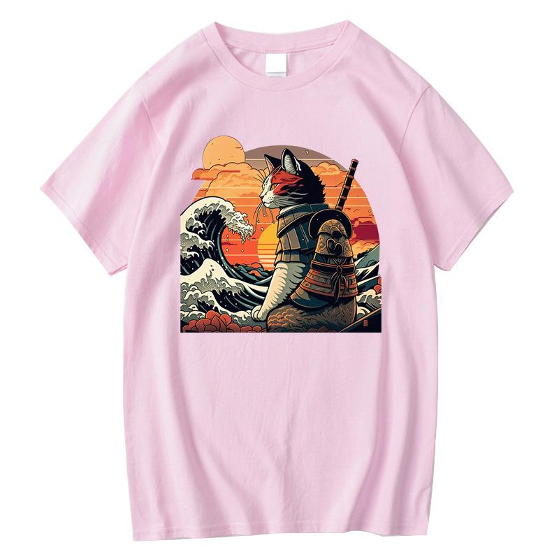 Men's High Quality T-shirt 100% Cotton Anime Knife Cat Print Loose Summer Short Sleeve Men T Shirt Male T-shirt Tops Tees