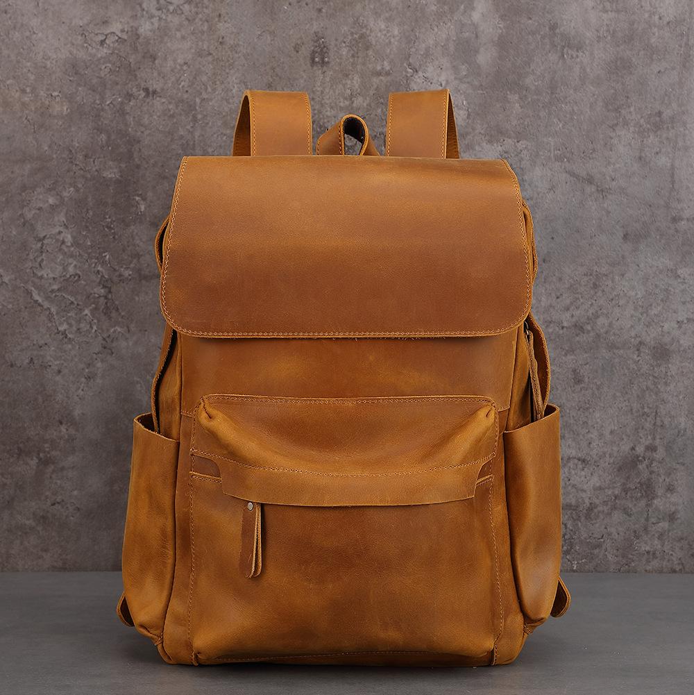 

New Genuine Leather Shoulder Bag with Layered Cowhide Retro Computer Bag, Cowhide Large Capacity Backpack, Crazy Horse Leather Men s Bag