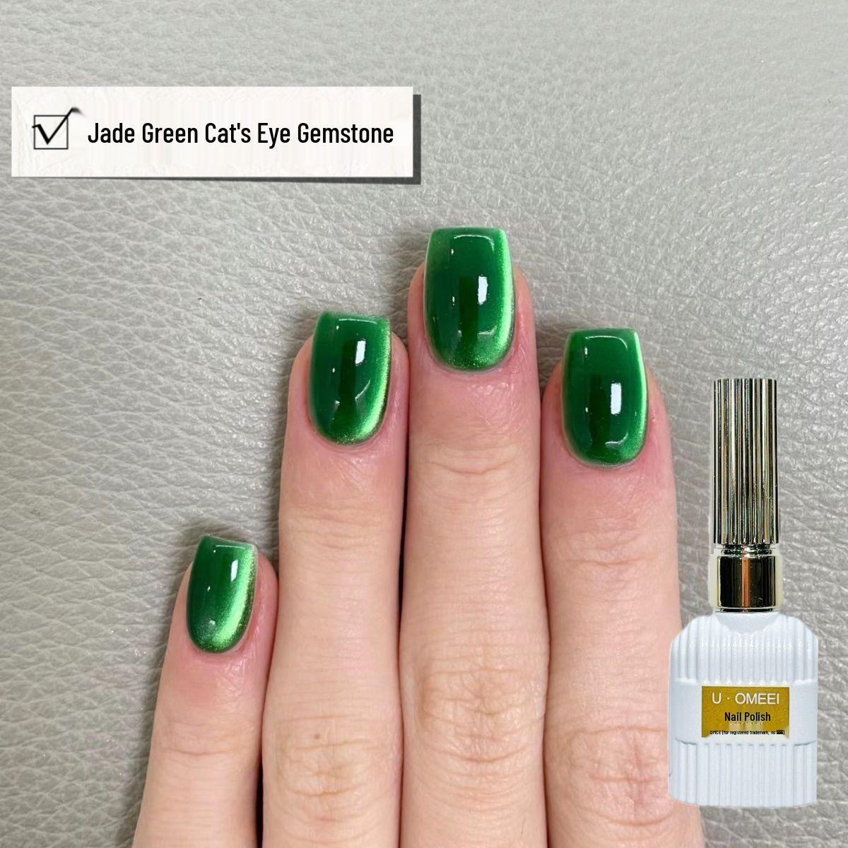 UOMEEI Cat Eye Gel Polish - Jade Green Crystal Nails