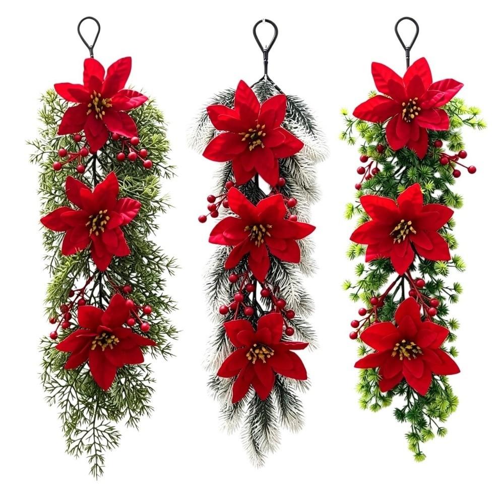 Wall Hanging Pine Branches Poinsettia Christmas Garland New Christmas Swag Garland Home Decoration