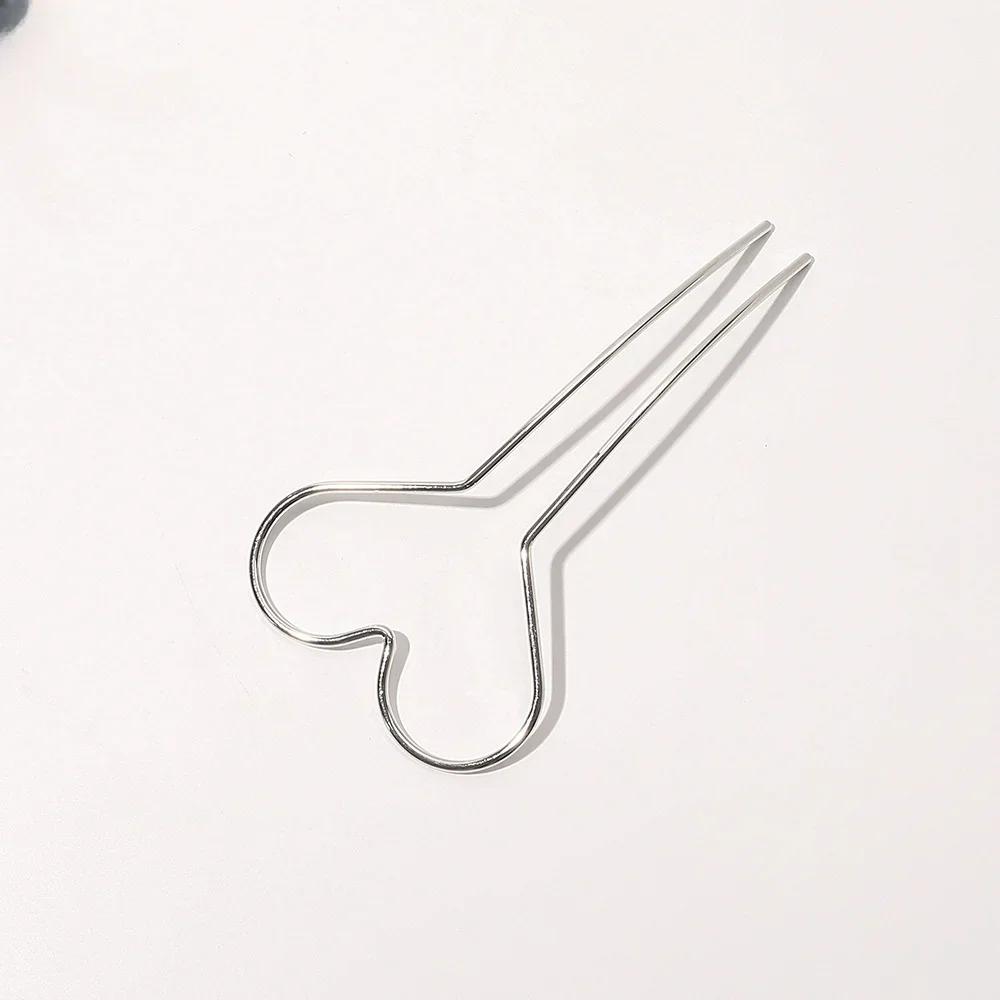 Hollow U Shaped Hair Stick Women Hair Sticks Love Heart Star Bride Hair Styling Accessories Gold Sliver Metal Hairpins Barrettes