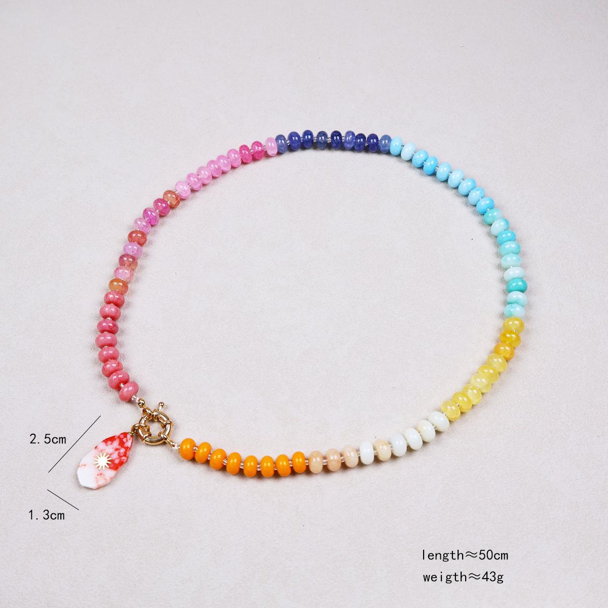 

Colorful Natural Stone Beaded Pendant Necklace with Gold Color Star Boho handmade Beads Choker Summer Beach Vacation Zircon