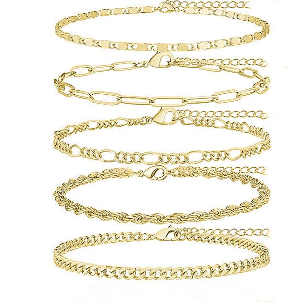 Trendy Multi-layer Sparkling Snake Bone Anklet Set