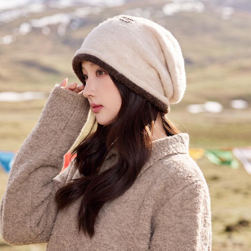 Lazy wind stack hat versatile warm face small hat women's ins wind contrasting color wool knitted hat