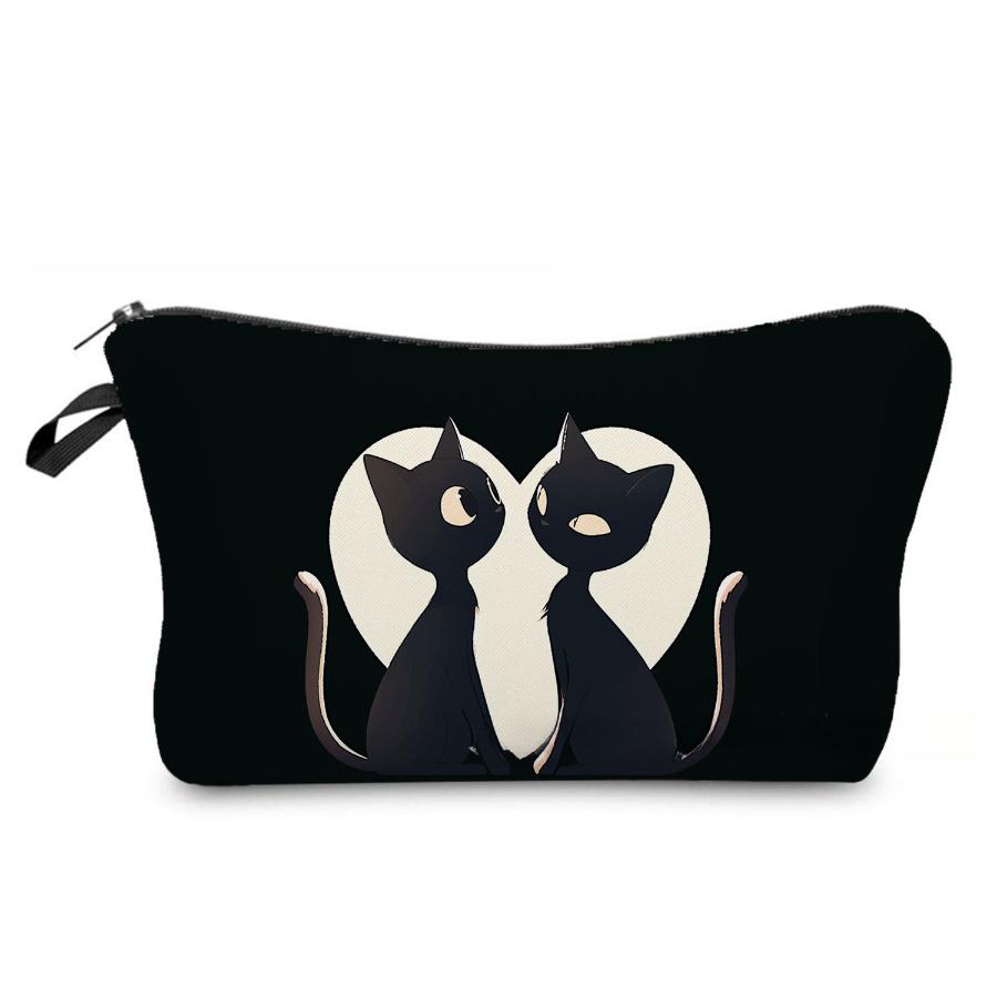 Women Black Cat Print Cosmetic Bag Toiletries Organize Travel Storage Case 6964 KTB