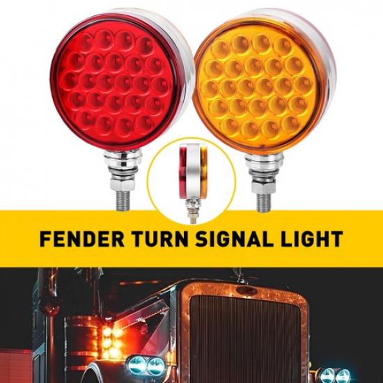 

2X 4 Round Double Face 48 LED Fender Brake Pedestal Turn Signal Light Amber/Red