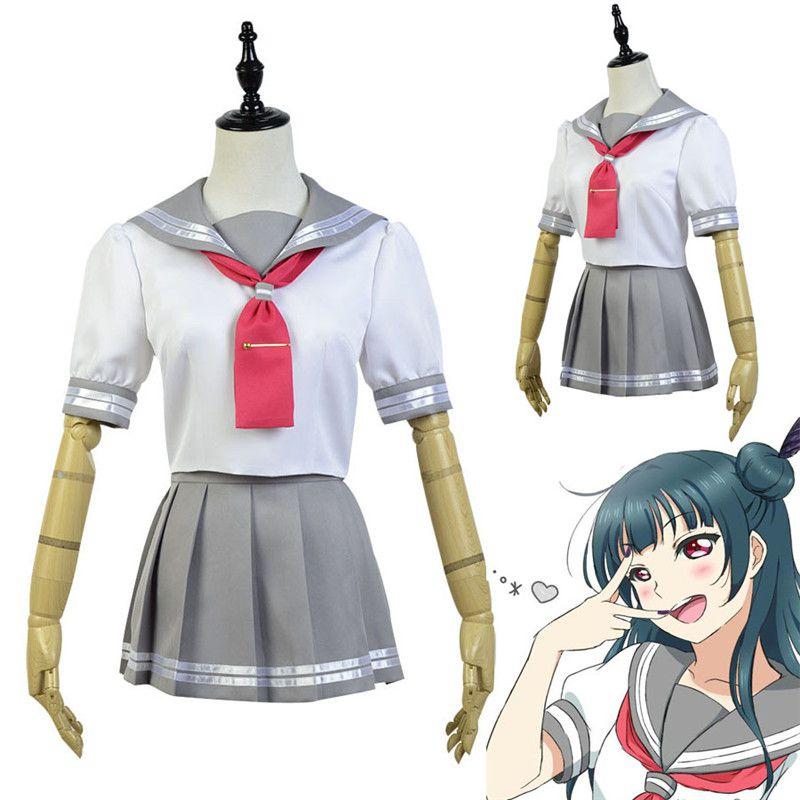 Love Live Sunshine Aqours Takami Chika Uniform Sailor Suit Cosplay Costume Skirt For Anime Fans