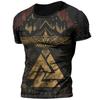 Retro Viking Tattoo 3D Printed Men's T-shirt Summer Viking Odin Round Neck Loose Short Sleeve Casual Top T-shirt Oversized T-shirt