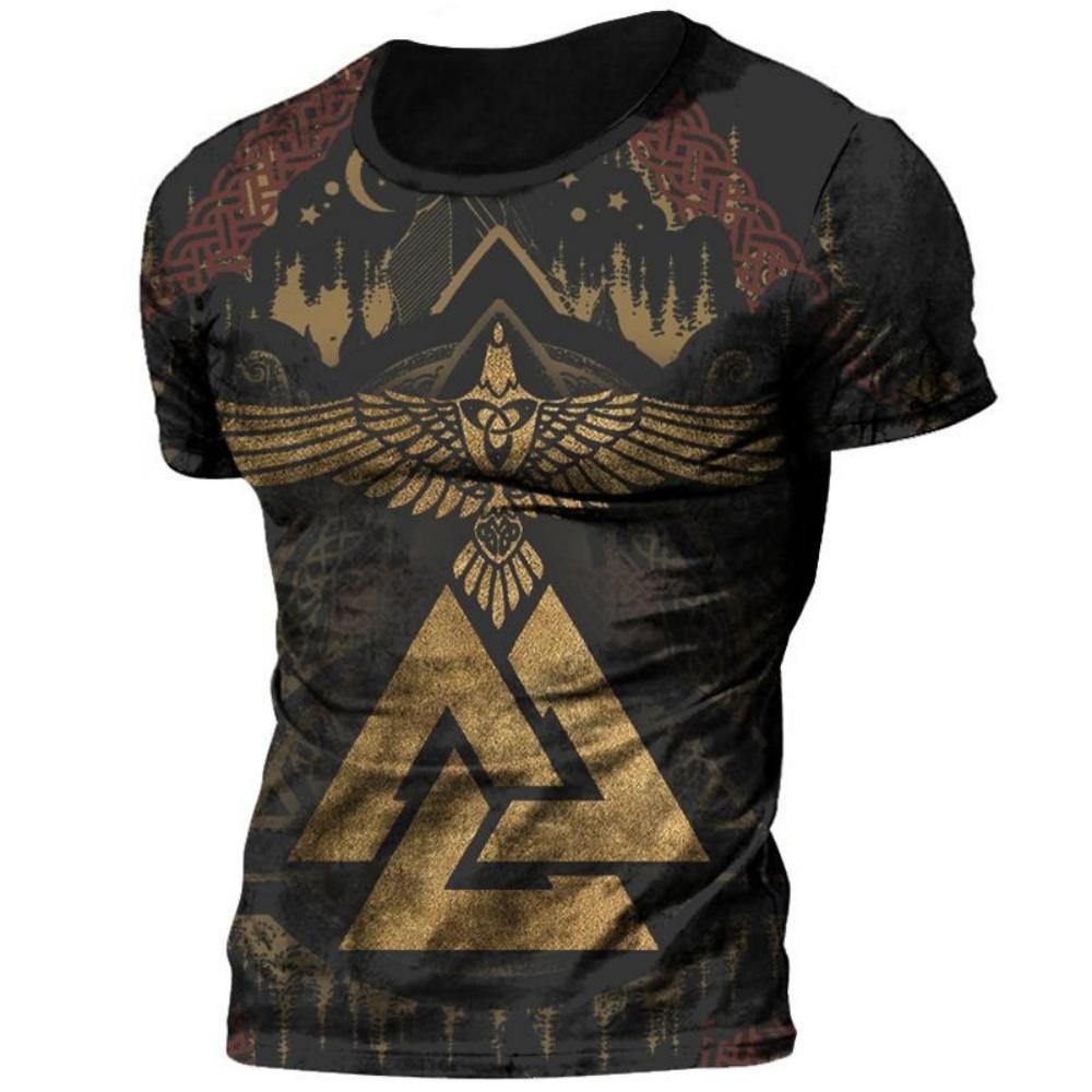 Retro Viking Tattoo 3D Printed Men's T-shirt Summer Viking Odin Round Neck Loose Short Sleeve Casual Top T-shirt Oversized T-shirt