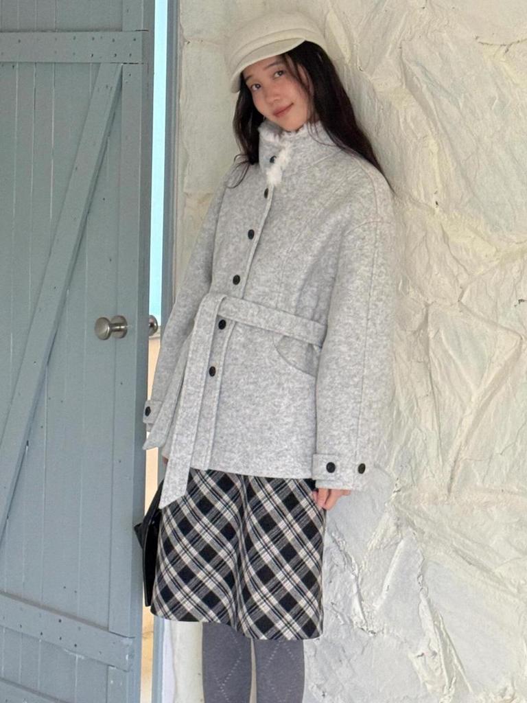 Women's Korean Retro Wool Tweed Plaid Mid-Length Skirt for Autumn/Winter