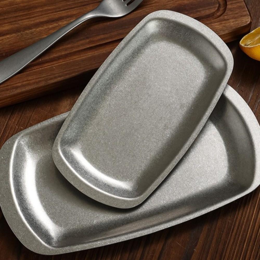 Retro Style Dinner Plate Stainless Steel Serving Tray Dessert Snack Plate  Picnic Camping