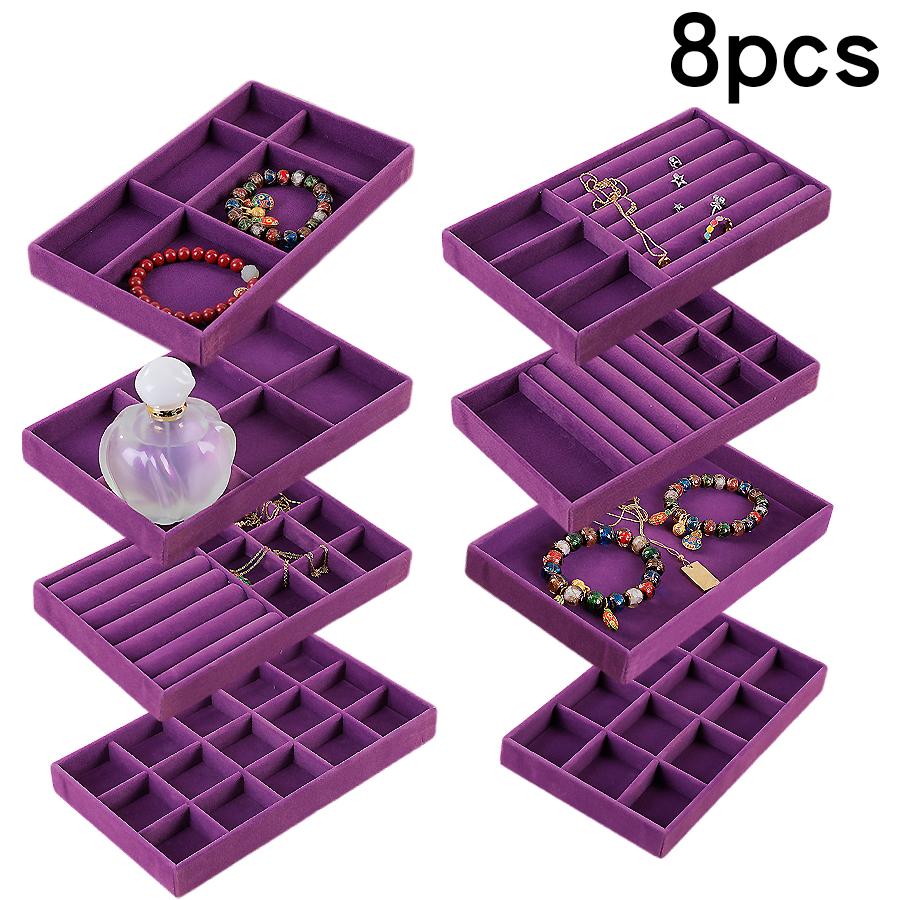 1 zestaw, (w tym 8 szt.) flokowane pudełko na biżuterię tacka na biżuterię