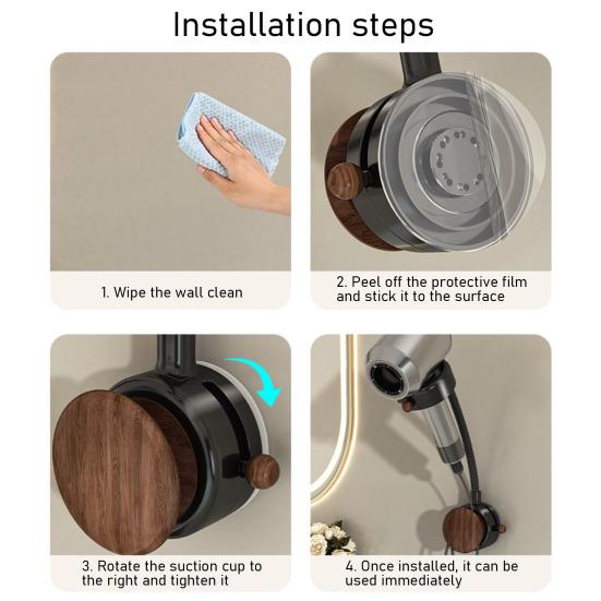 Hair Dryer Rack with 360 Rotatable Universal Hose Adjustable Hands-Free Use Hair Dryer Stand Powerful Vacuum Suction Cup No Drilling Hair Dryer Stand