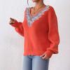 Lace Sequin Collar Flower, Spliced V-neck, Pullover Top, Women's Clothing, Loose and Lazy Style, Long Sleeved Sweater
