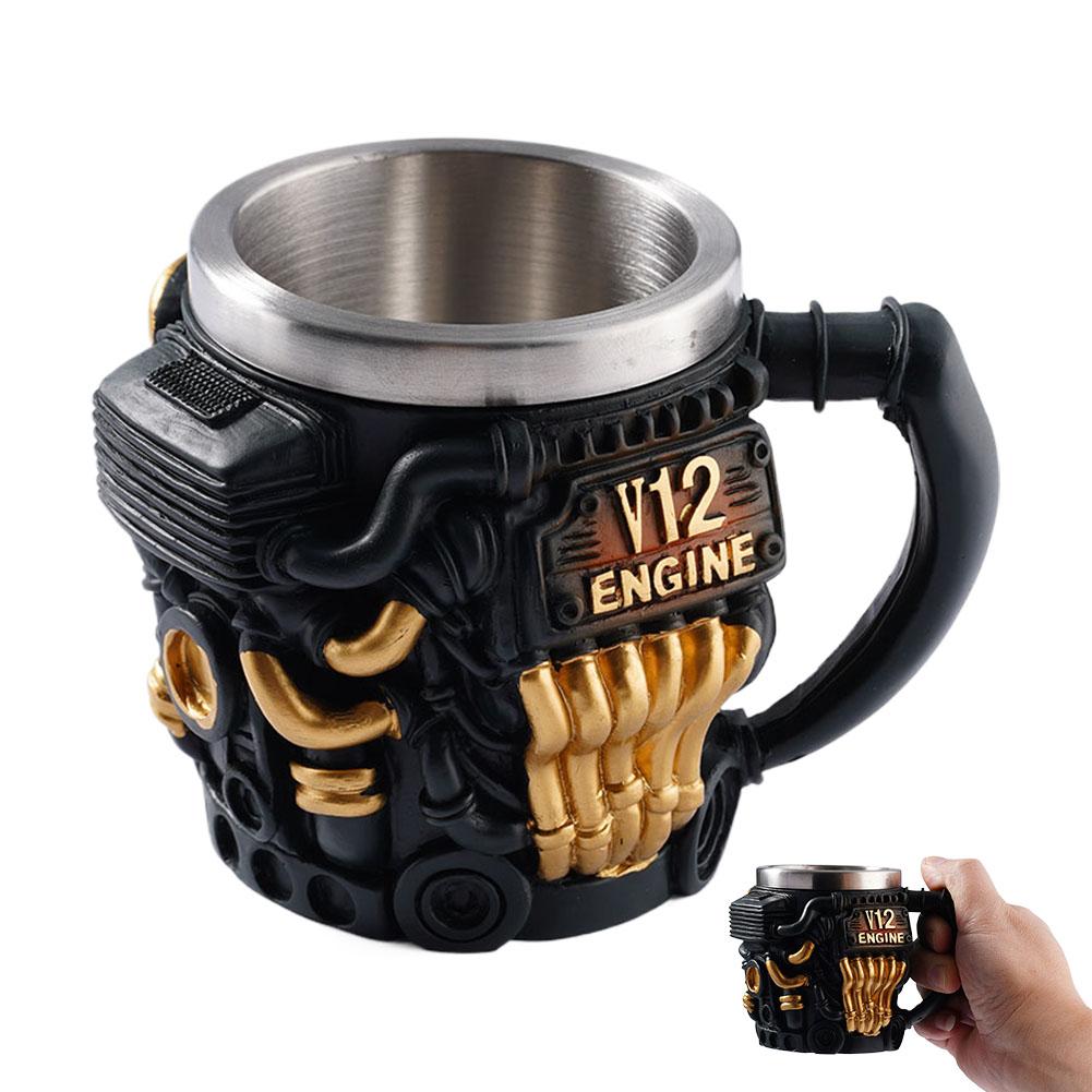 

V12 Engine Mug Resin Shell Stainless Steel Lined Coffee Cup Double Wall Insulation Gifts For Men Mechanics & Auto Lovers 300ml