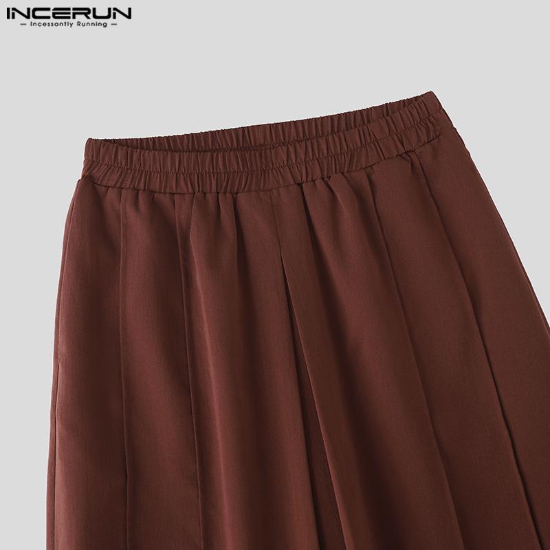 INCERUN Men Wrap High Elastic Waist Casual Loose Suit Pants Long Trousers