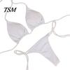 Lady Swimwear 2 Pcs/Set Bikini Set Solid Color Halter Neck Women Swimsuit Strap Thong for Beach
