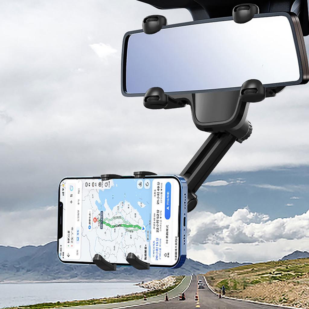 Car phone holder for rearview mirror, arm 18cm - black