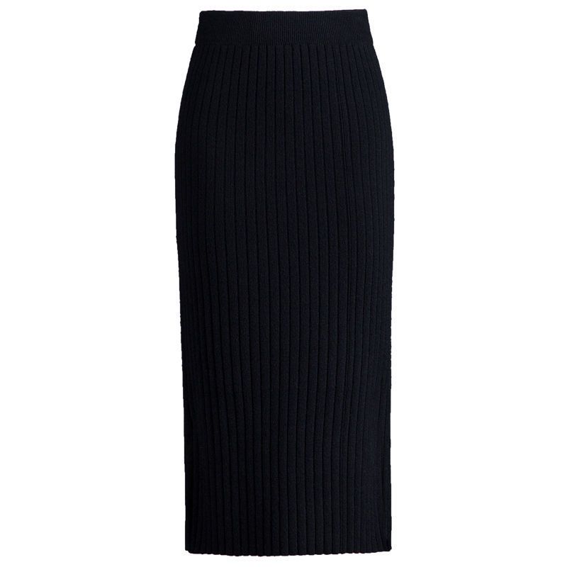 High-End Women's Autumn Winter Thickened Knitted Midi Skirt Slit Bodycon Pencil Skirt Slim-Fitting Wool Skirt