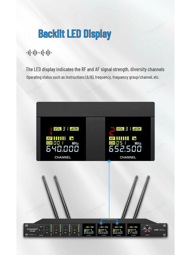 UHF Wireless Gooseneck Headset Microphone - 1-to-4 Infrared Frequency Matching for Conferences & Training Rooms