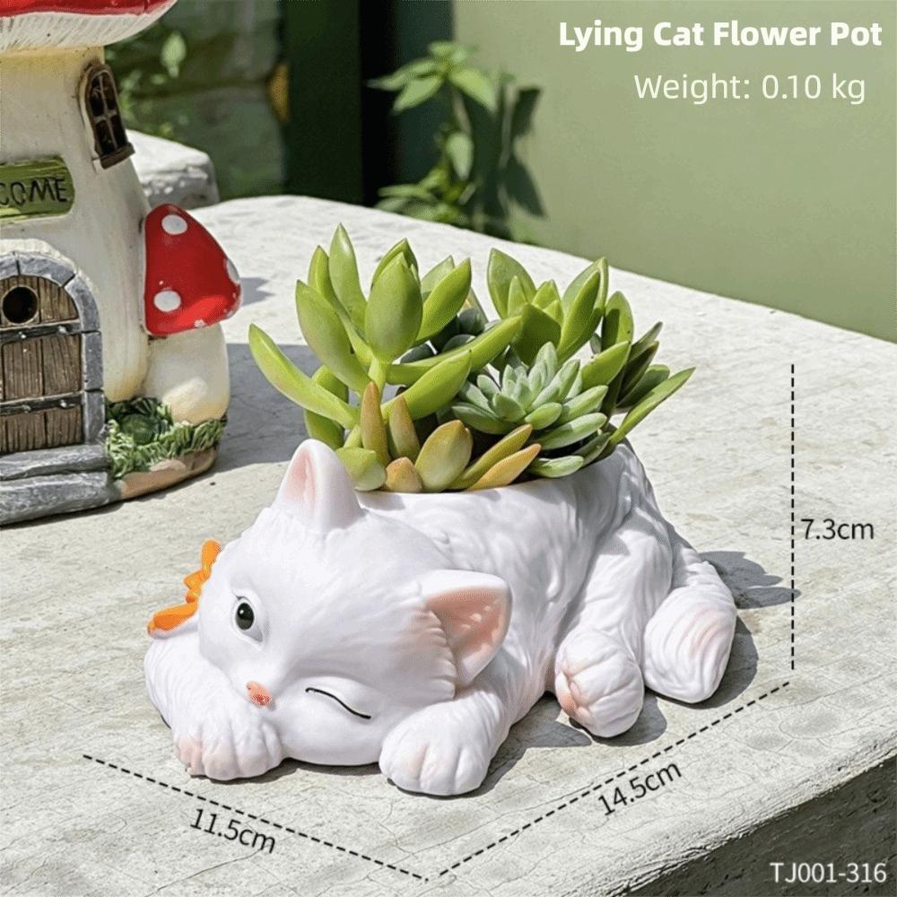 Ornament Resin Cat Succulent Flowerpot Creative Cartoon Cat Succulent Planter Multifunction Decorative Planter Living Room