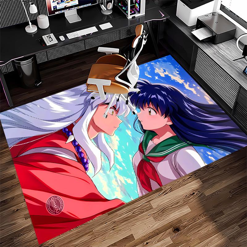 1pc Inuyasha & Kagome Print Area Rug - Soft,Washable Non-Slip Indoor Mat for Office Chairs,Living Room,Home Office Decorative Rug