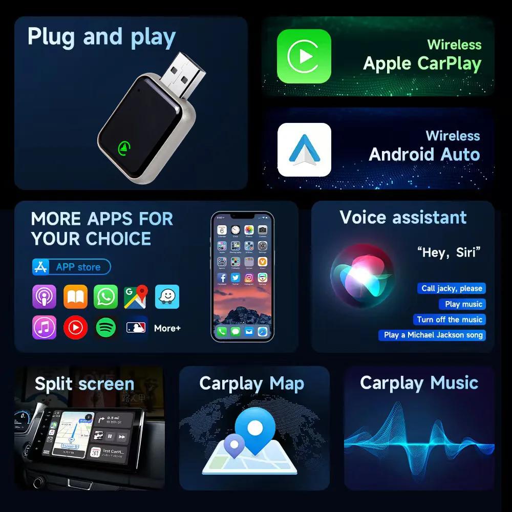 NEW 2in1 Wireless CarPlay Adapter Android Auto AI Smart Box Car Intelligent Systems For VW Toyota Nissan Honda Ford Benz